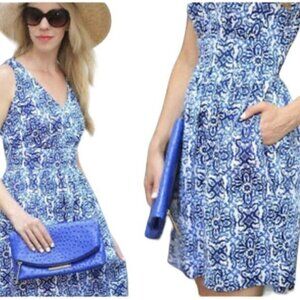 Milly Vivid Blue and White Patterned Mini Dress